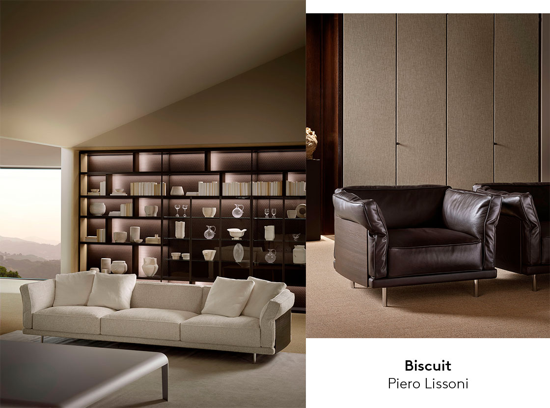 Biscuit sofa and armchair, design Piero Lissoni